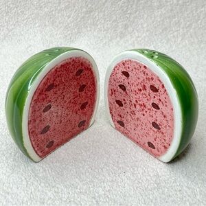 Vintage Porcelain Watermelon Salt & Pepper Shakers-Green/Pink-Vtg-Retro-Kitschy